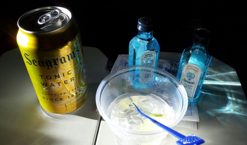 Drinks on airline tray table