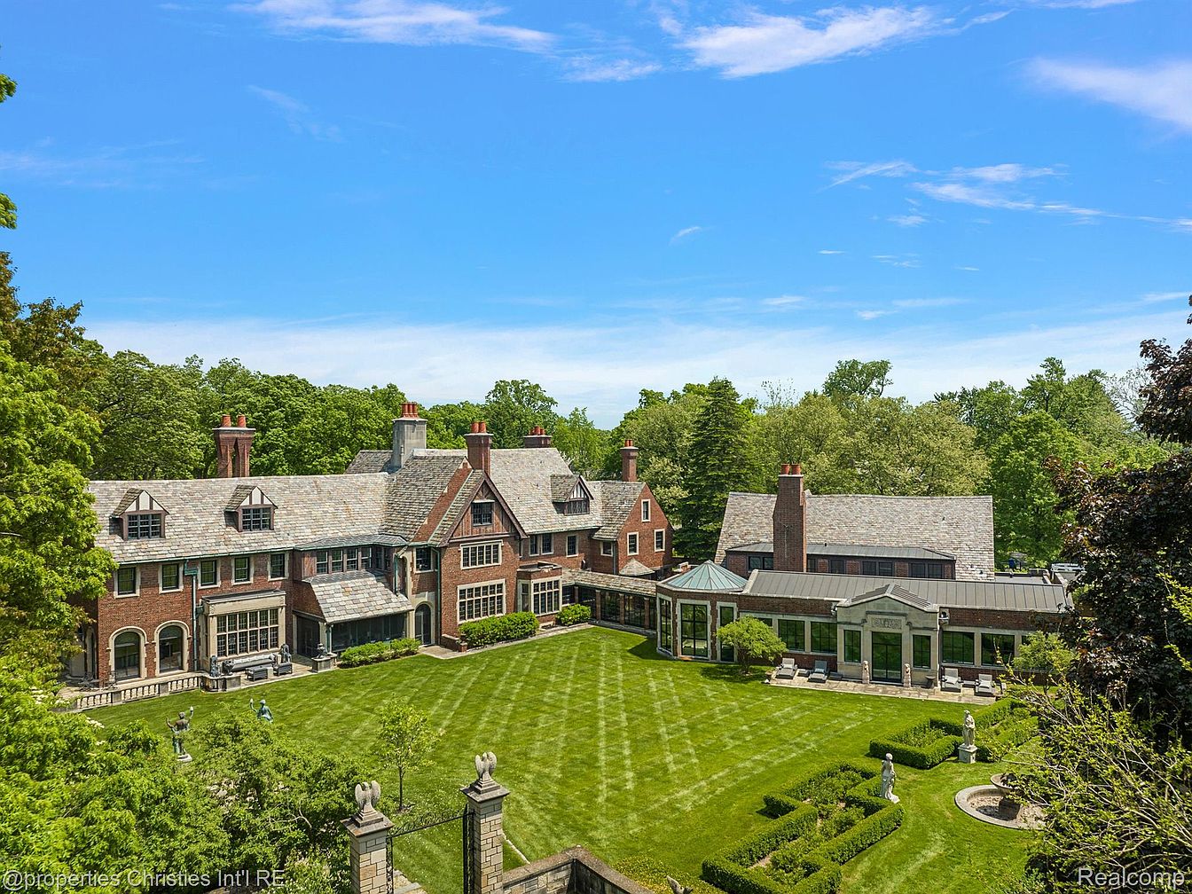 Grand 1926 Fisher Mansion in Detroit, Michigan, with 15 Bedrooms, Breathtaking Stained-Glass Windows, and Lush 5-Acre Grounds