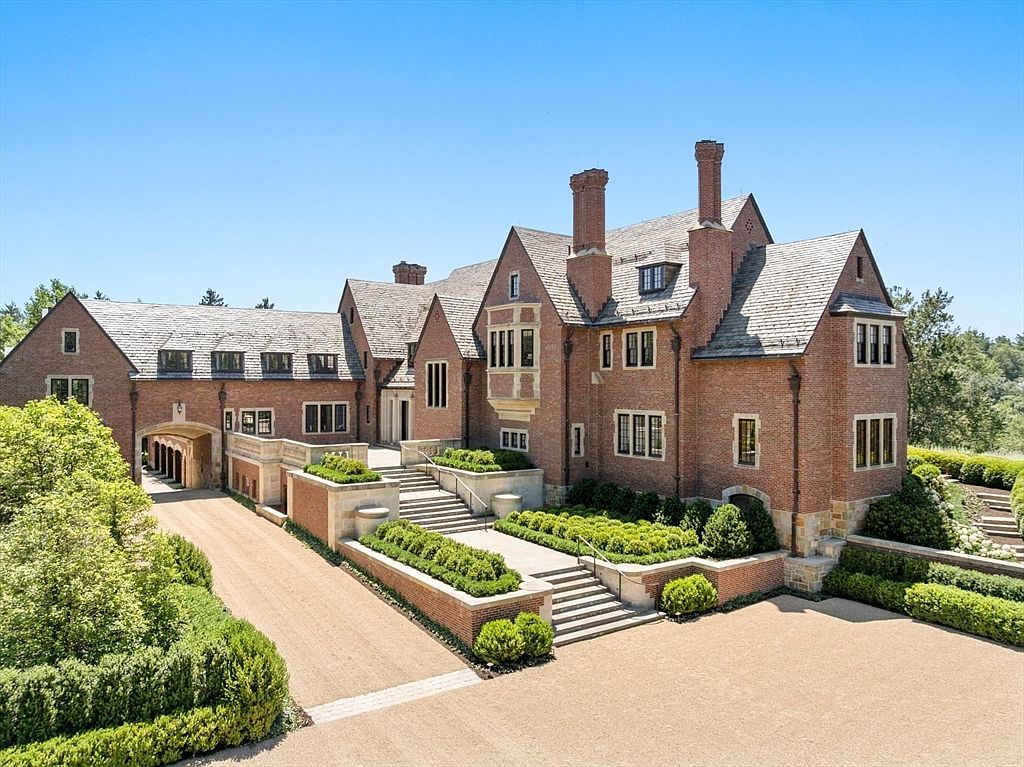Elegant 1928 English Tudor in Weston, Massachusetts, Featuring 6 Acres, Masterful Restorations, and a Gated Carriage House