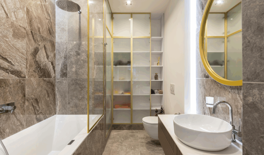 The Gold Leaf Frame with Glass Shelving