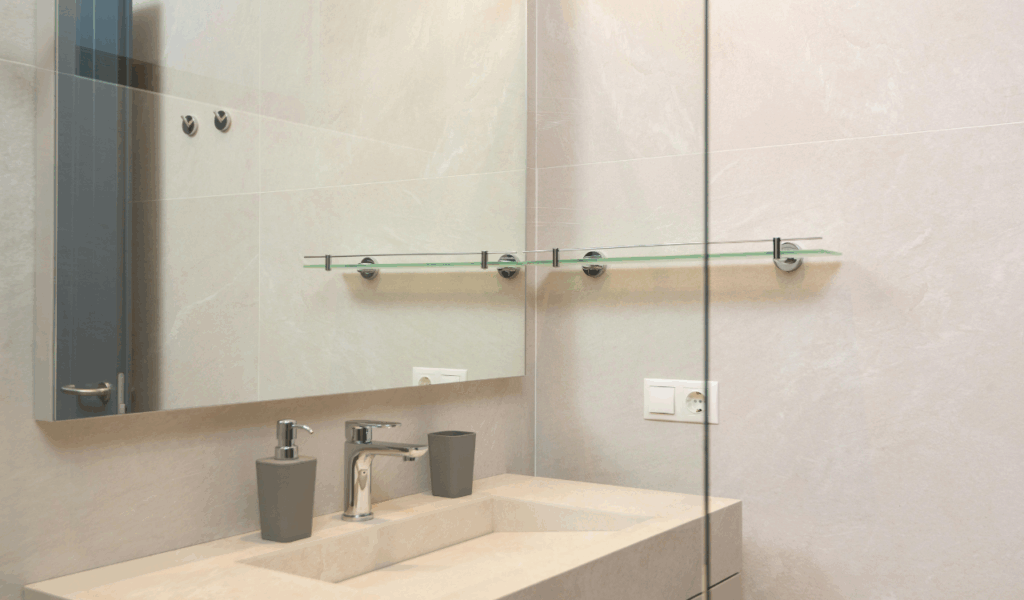 Glass Shelving in Sunlit Bathrooms