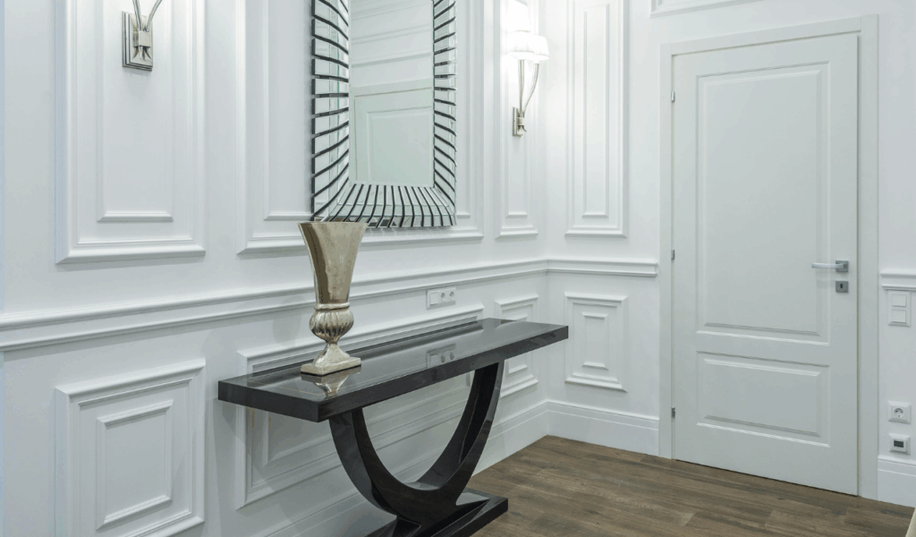 Mirrored Consoles with Mitered Glass Legs