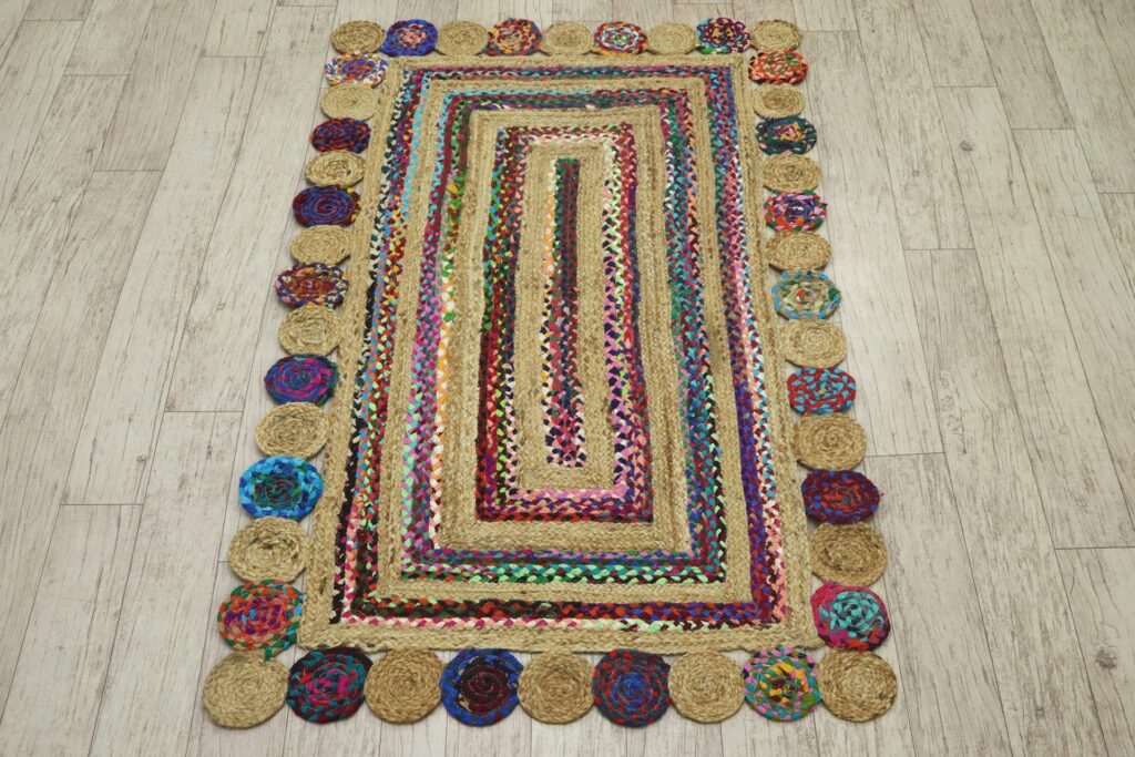 Multi-Color Braided Rugs With Fraying Seams