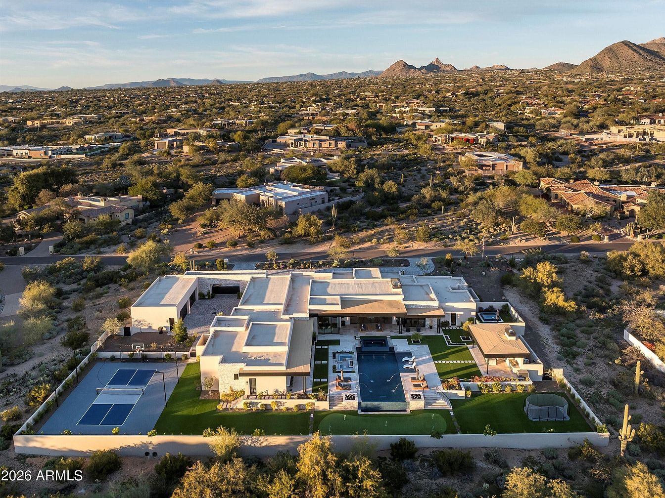 Stunning 2023 Modern Estate in Scottsdale, Arizona with Dramatic Floating Steps, Infinity Pool, and a Cutting-Edge IMAX Simulator