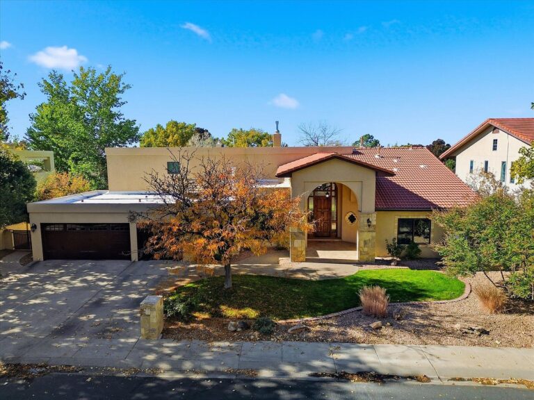 Discover a 1987 Architectural Gem in Albuquerque, New Mexico, featuring Venetian Plaster Walls, Stone Finishes, and High Ceilings