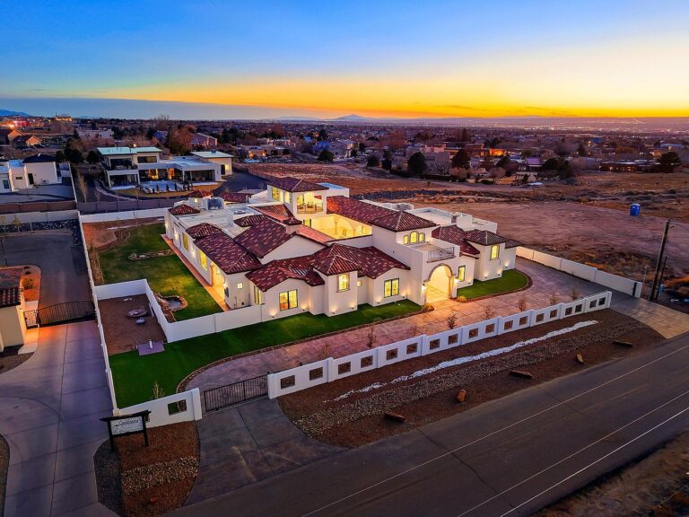 $5M Italian-Spanish Inspired Mansion in Albuquerque, New Mexico, Featuring Five Lavish Bedrooms and an Exotic Pool with Waterfall