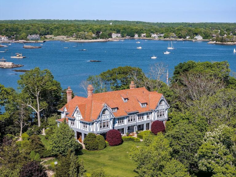 Stunning $30M Tudor Oasis in Branford, Connecticut, Complete with a Waterfront Pool, Tennis Court, and Private Docks
