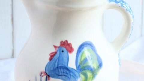 Image for Vintage N.S. Gustin Blue Rooster Pitcher